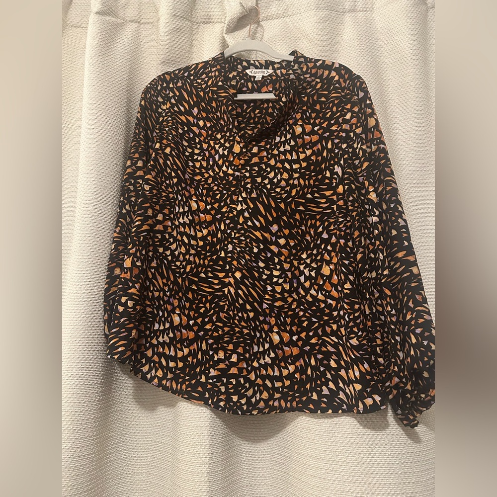 Nanette Lepore Black and Orange Abstract Blouse